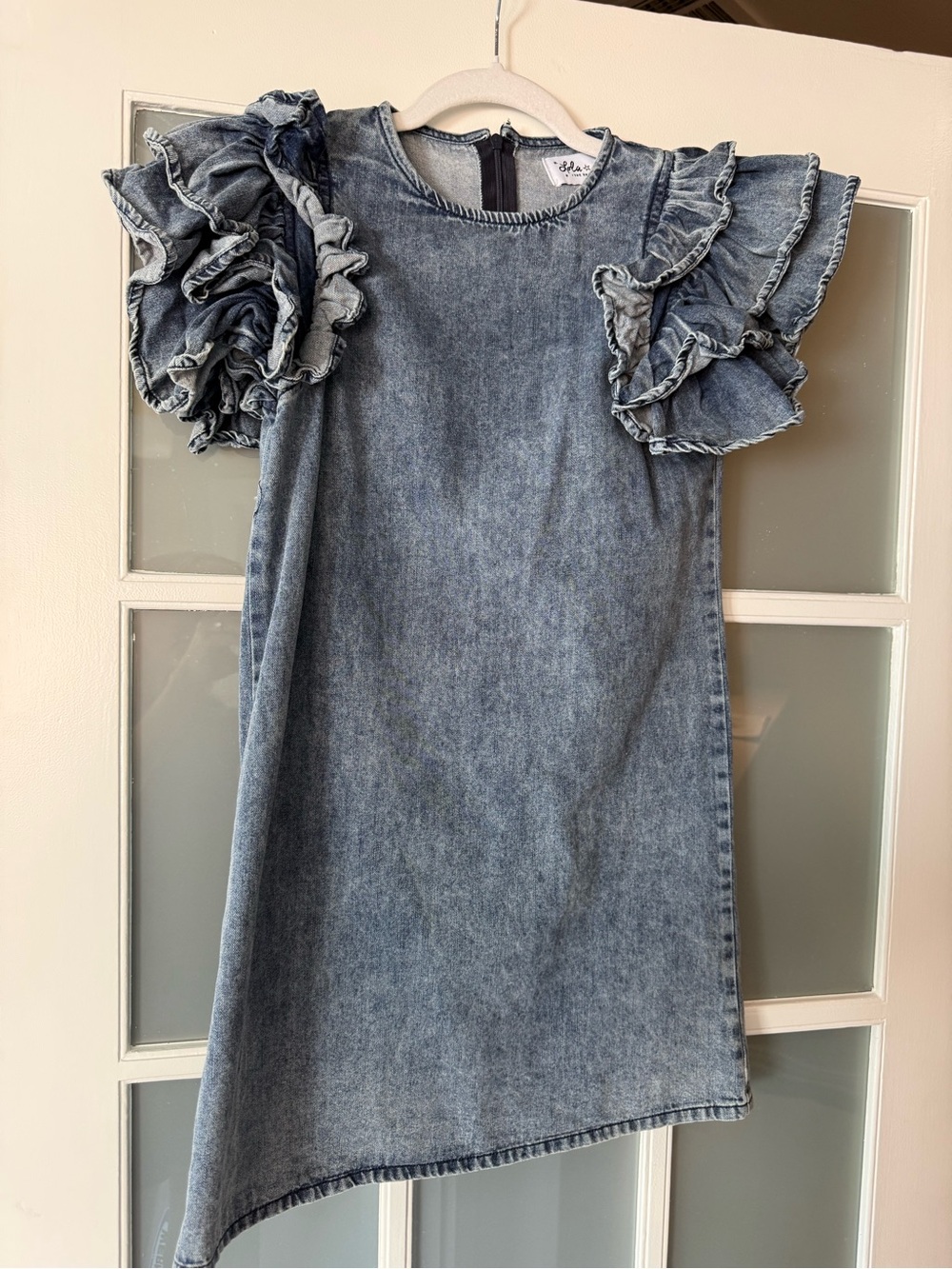 Lola and the Boys Denim Ruffle Sleeve Dress